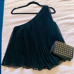 One Shoulder Flowy Plaid Top